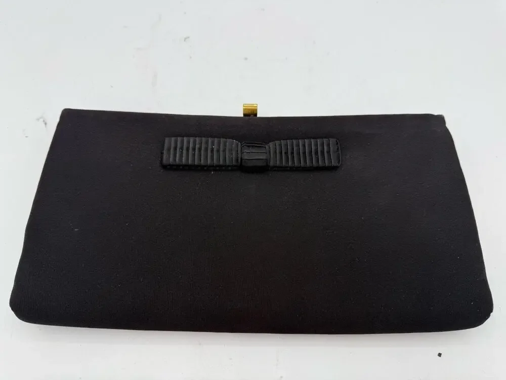 Vintage Harry Levine HL USA Black Evening Bag Clutch Purse Kiss Lock 1960s
